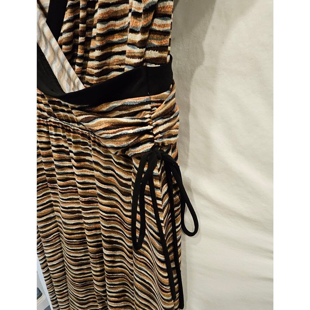 dBy Ltd. Striped Faux Wrap Dress Brown Whimsigoth V-Neck Women Size 14 - Picture 4 of 9